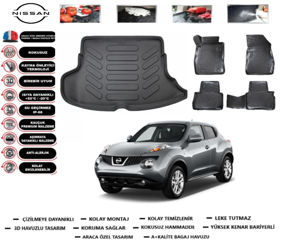 Nissan Juke 2011-2015 3D Bagaj Havuzu+3D Araca Özel Paspas Takımı