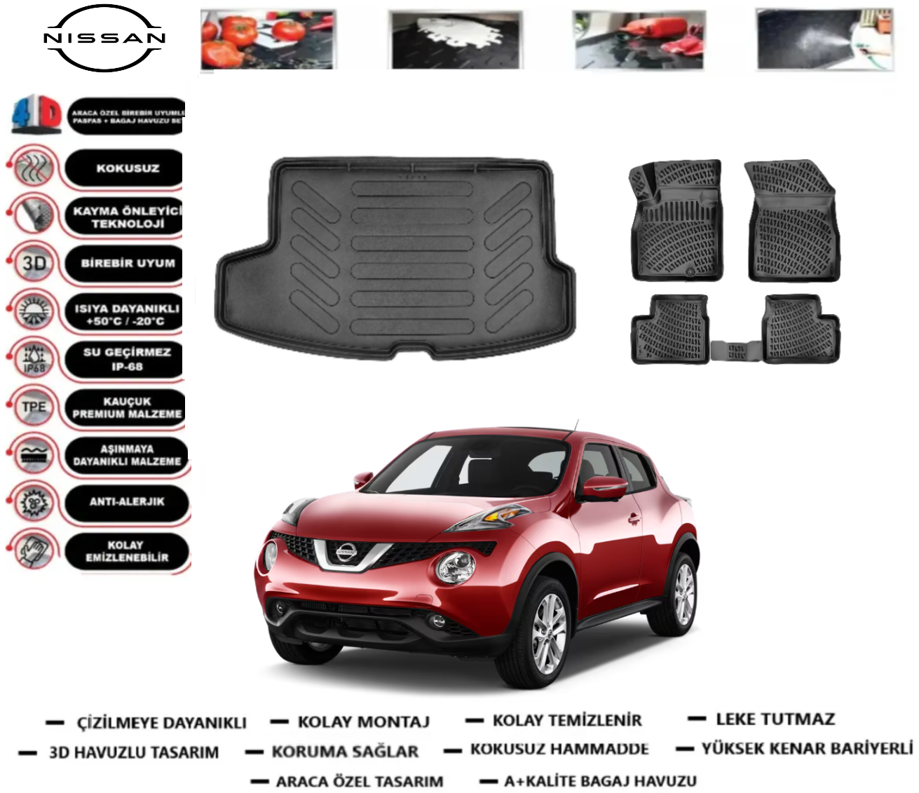 Nissan Juke 2016-2020 3D Üst Bagaj Havuzu+3D Araca Özel Paspas Takımı