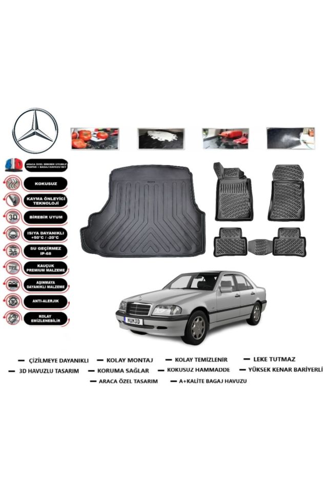 Mercedes C Serisi W202 1999 Model Bagaj Havuzu Araca Özel Paspas Takımı Prrox