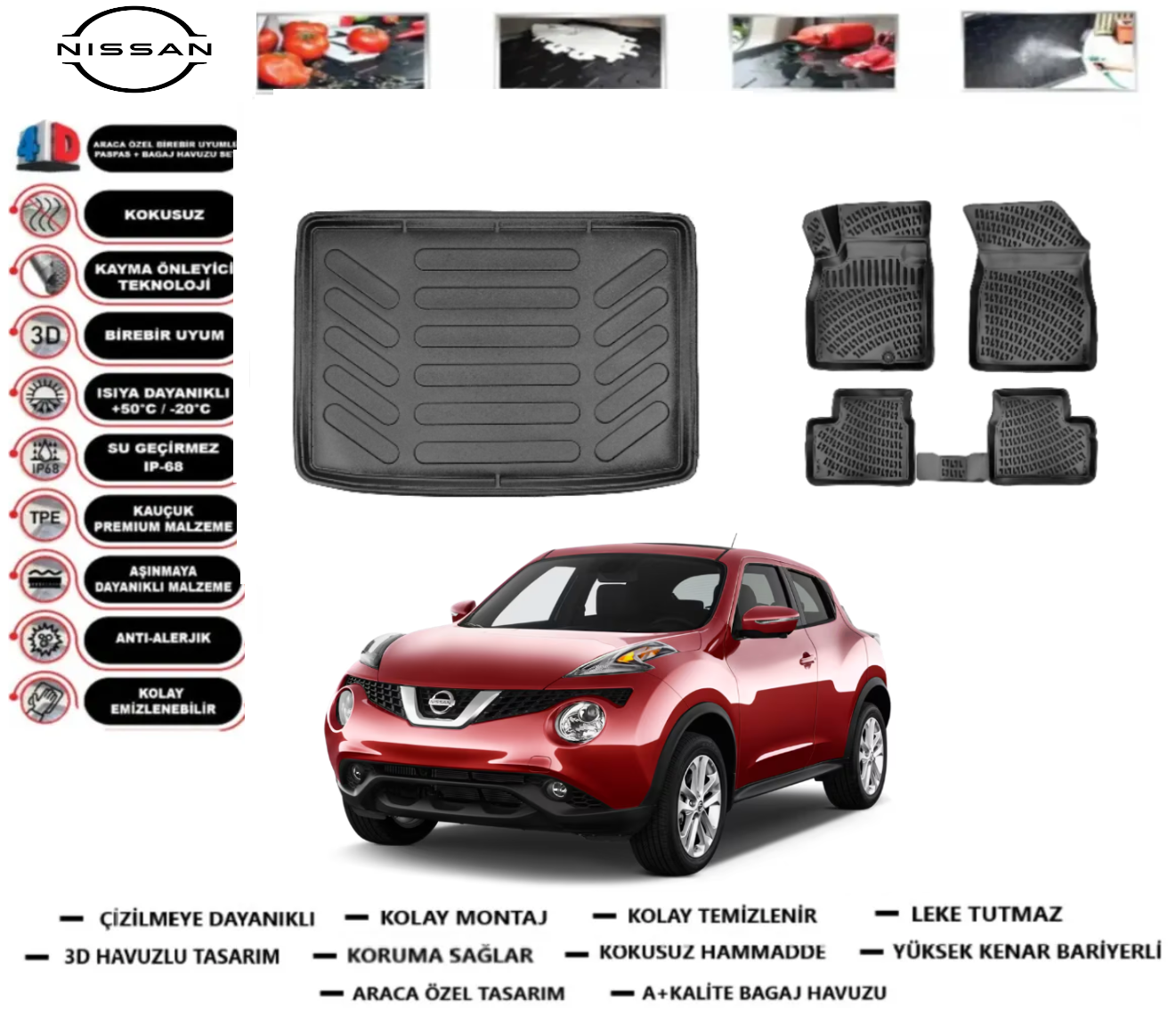 Nissan Juke 2016-2020 3D Alt Bagaj Havuzu+3D Araca Özel Paspas Takımı