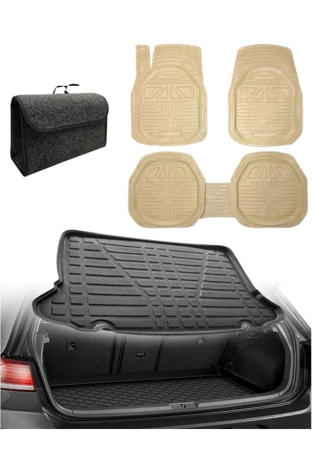 Honda City 2002-2008 Uyumlu Kokusuz 3d Bagaj Havuzu+3d Extra Bej Havuzlu Paspas