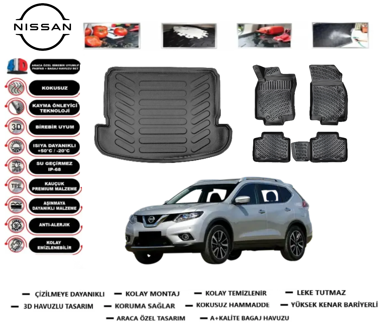 Nissan X-trail 2013-2021 3D Bagaj Havuzu+3D Araca Özel Paspas Takımı