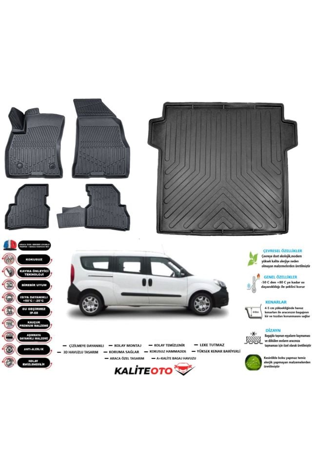 Fiat Doblo Maxi 2010 Model Esnek Bagaj Havuzu Araca Özel Siyah Paspas Takımı