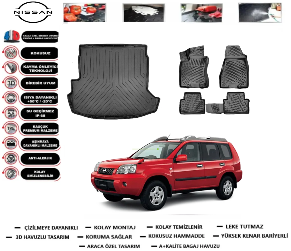 Nissan X-trail 2007-2012 3D Bagaj Havuzu+3D Araca Özel Paspas Takımı