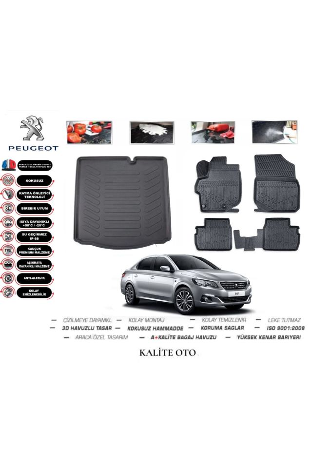 Peugeot 301 2018 Model 3D Bagaj Havuzu+4D Havuzlu Paspas Setii