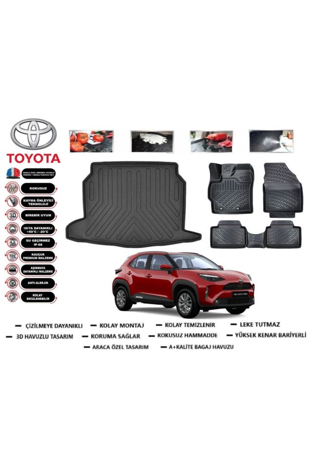 Toyota Yaris Cross 2022 Uyumlu Alt Bagaj Havuzu Araca Özel Paspas Takımı Prrox