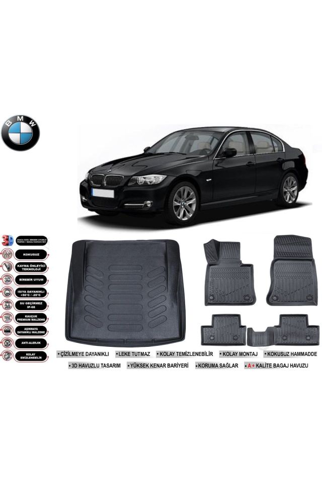 Bmw 3 Serisi E90 2012 Model Bagaj Havuzu Araca Özel Siyah Havuzlu Paspas Takımı Sett