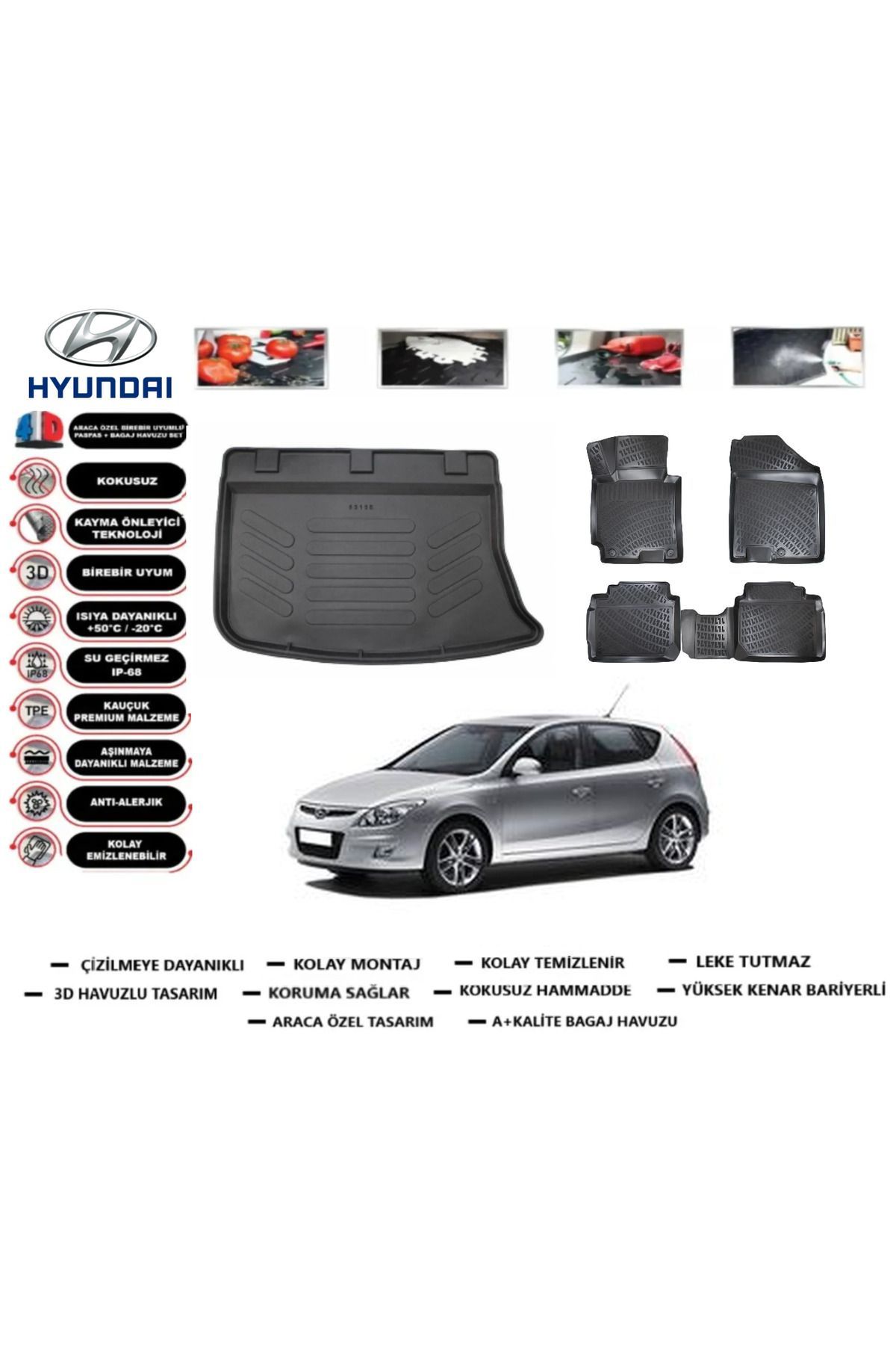 Hyundai i30 2008 Model Bagaj Havuzu Araca Özel Paspas Takımı Prrox
