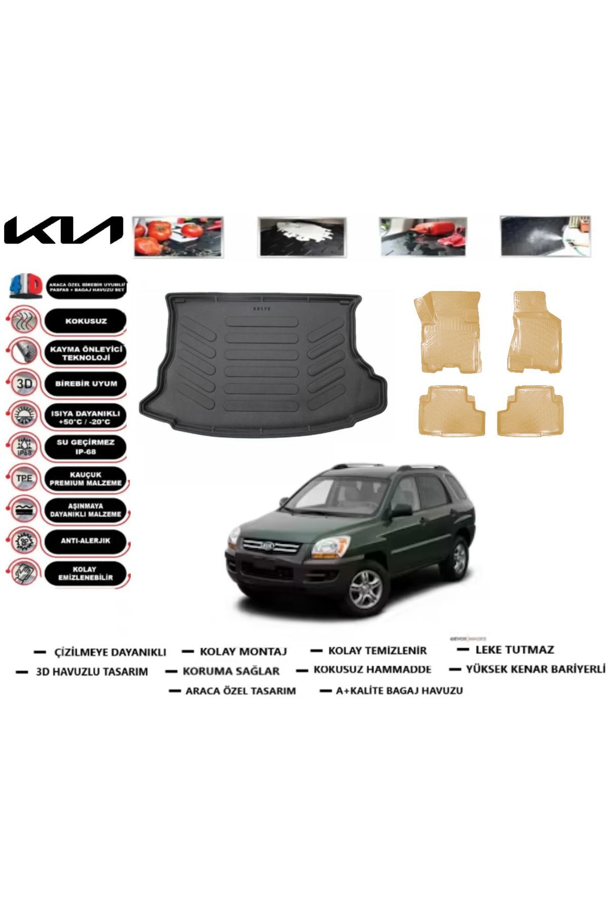 Kia Sportage 2009 Model Bagaj Havuzu+Araca Özel Bej Paspas Takımı Flex