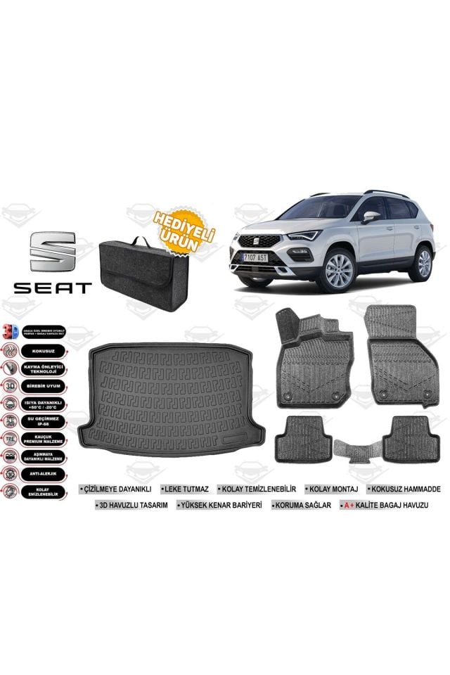 seat ateca 4x2 2020 model bagaj havuzu+4d araca özel havuzlu paspas takımıı rice