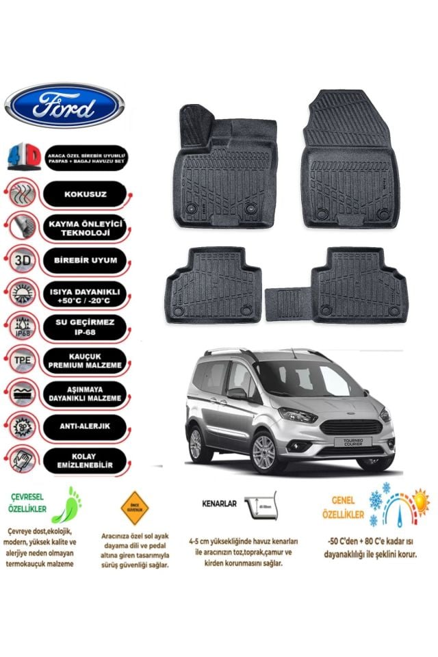 Ford Courier 2023 Model 4D Araca Özel Havuzlu Paspas Takımı