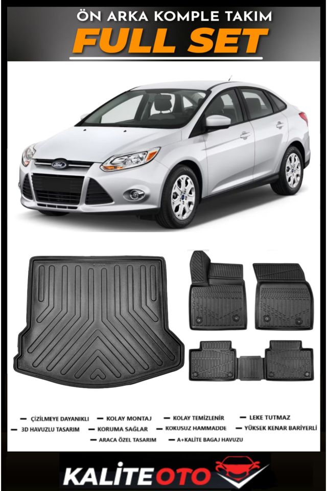 Ford Focus 3 Sedan Bagaj Havuzu+4.5D Havuzlu Paspas Seti 2011 Model
