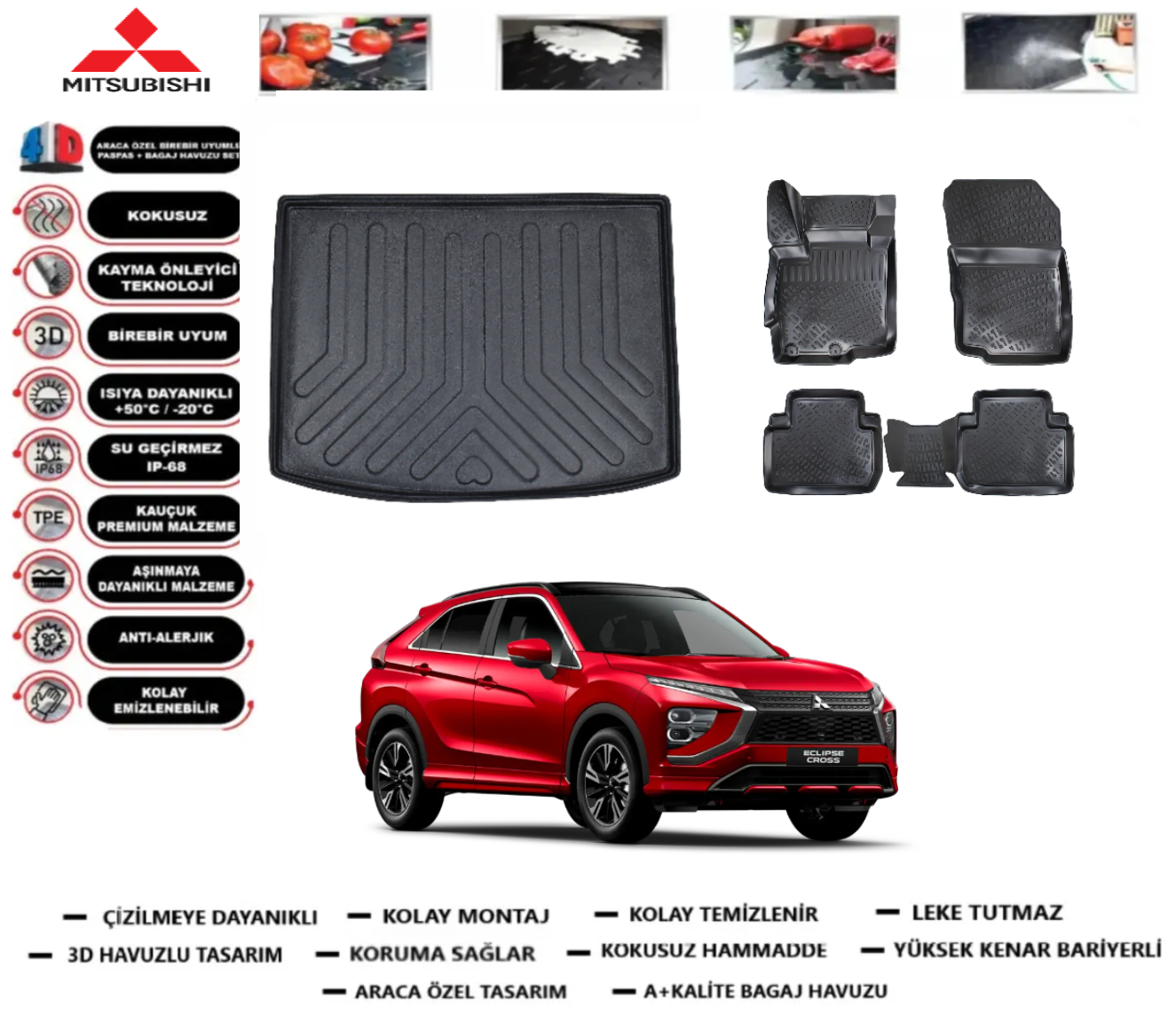 Mitsubishi Eclipse Cross 2018 Sonrası Bagaj Havuzu+3D Araca Özel Paspas Takımı