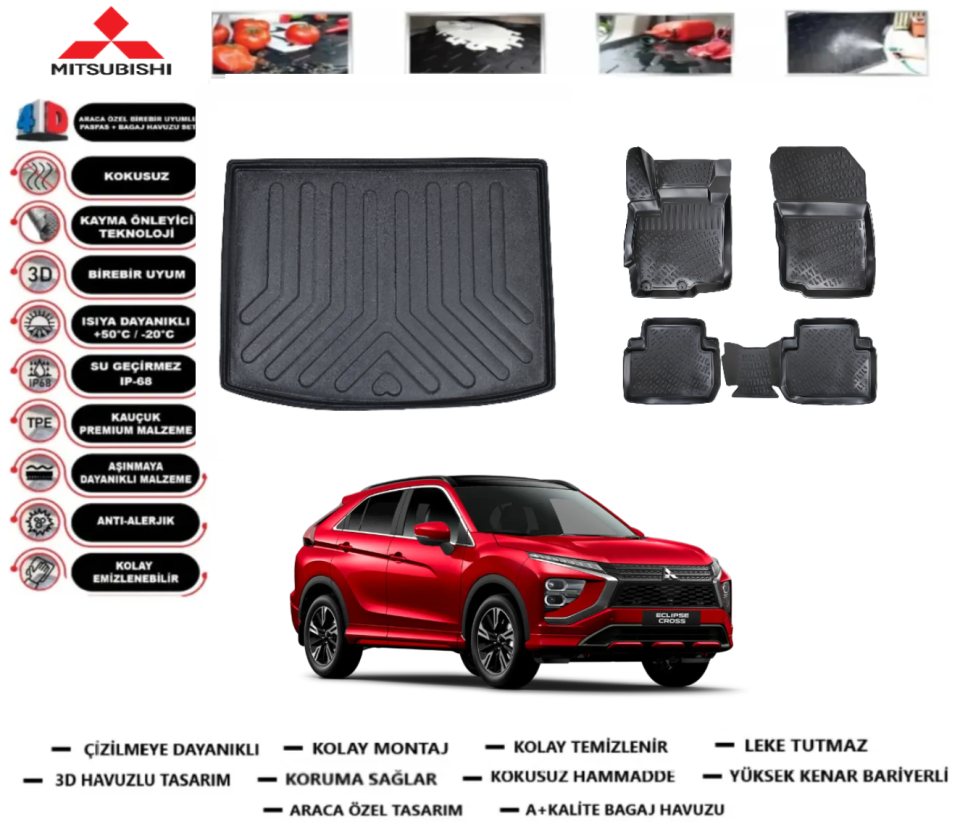 Mitsubishi Eclipse Cross 2018 Sonrası Bagaj Havuzu+3D Araca Özel Paspas Takımı