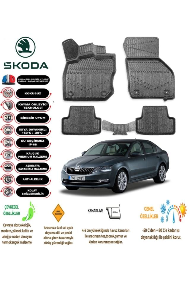 Skoda Octavia 2014 Model 4D Araca Özel Havuzlu Paspas Takımı