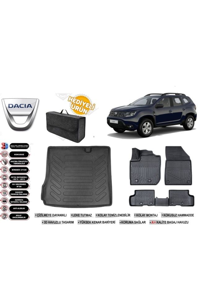 dacia duster 4x2 2018 model bagaj havuzu+4d araca özel havuzlu paspas takımıı rice