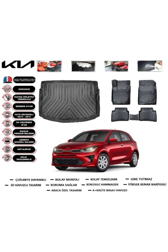 Kia Rio HB 2017 Model Kalın Stepne Bagaj Havuzu Araca Özel Paspas Takımı Prrox