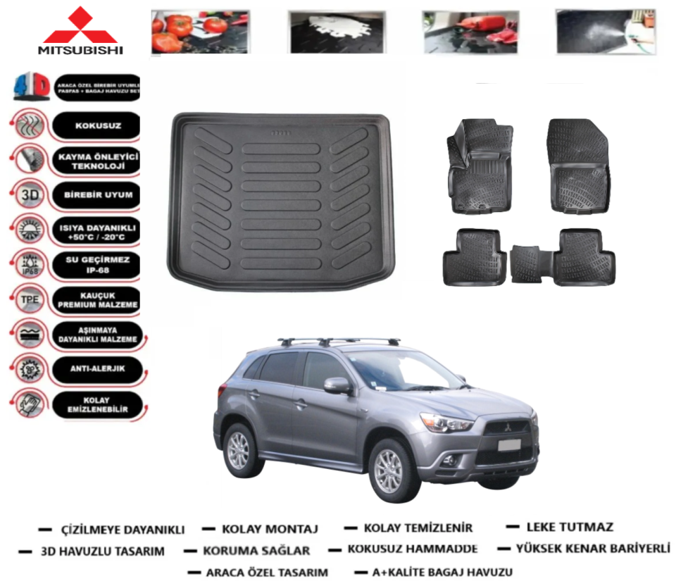 Mitsubishi Asx 2010 Sonrası 3D Bagaj Havuzu+3D Araca Özel Paspas Takımı