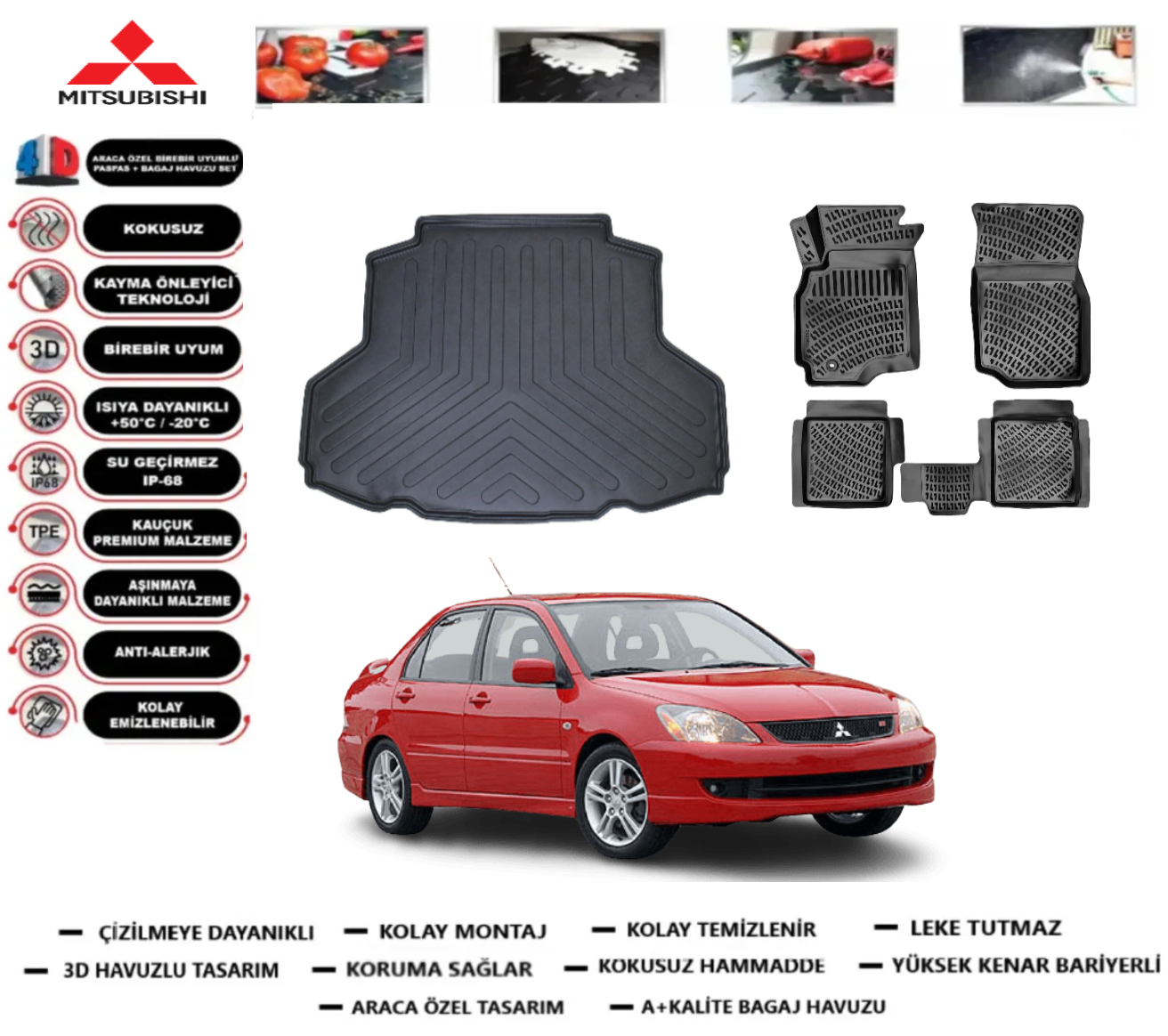 Mitsubishi Lancer 2001-2007 3D Bagaj Havuzu+3D Araca Özel Paspas Takımı