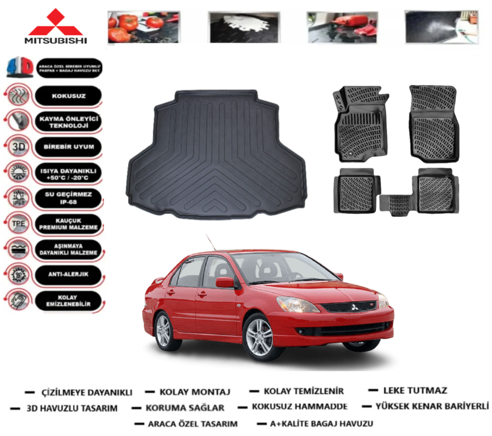 Mitsubishi Lancer 2001-2007 3D Bagaj Havuzu+3D Araca Özel Paspas Takımı