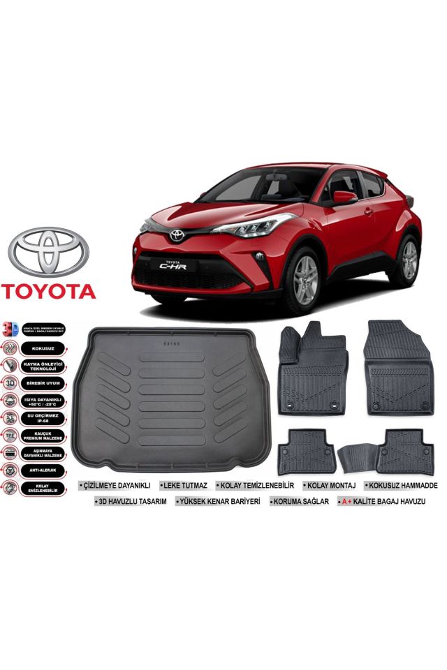 Toyota C-HR 2023 Model Bagaj Havuzu Araca Özel Siyah Havuzlu Paspas Takımı Sett