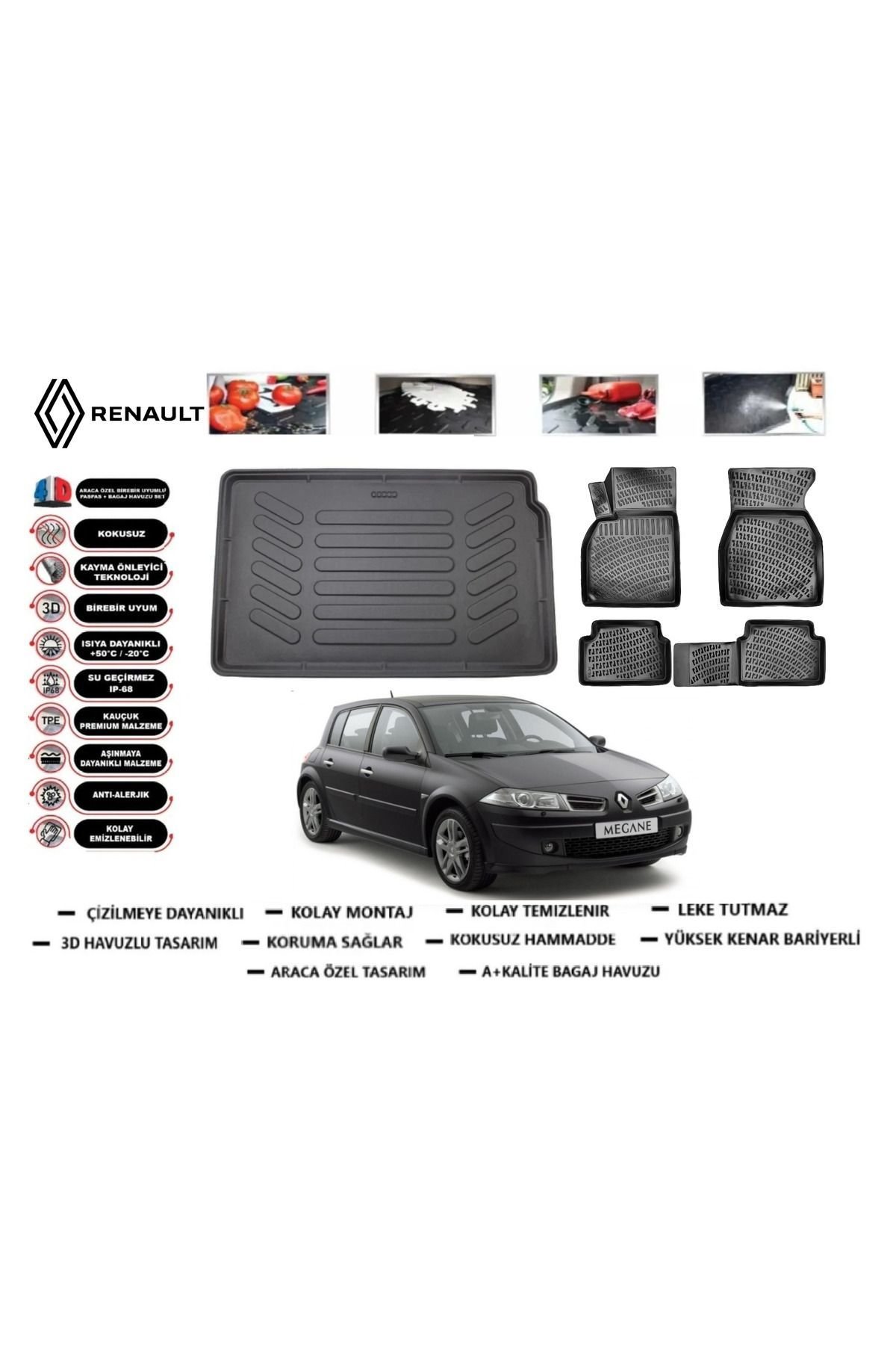 Renault Megane 2 HB 2006 Model Bagaj Havuzu Araca Özel Paspas Takımı Prrox