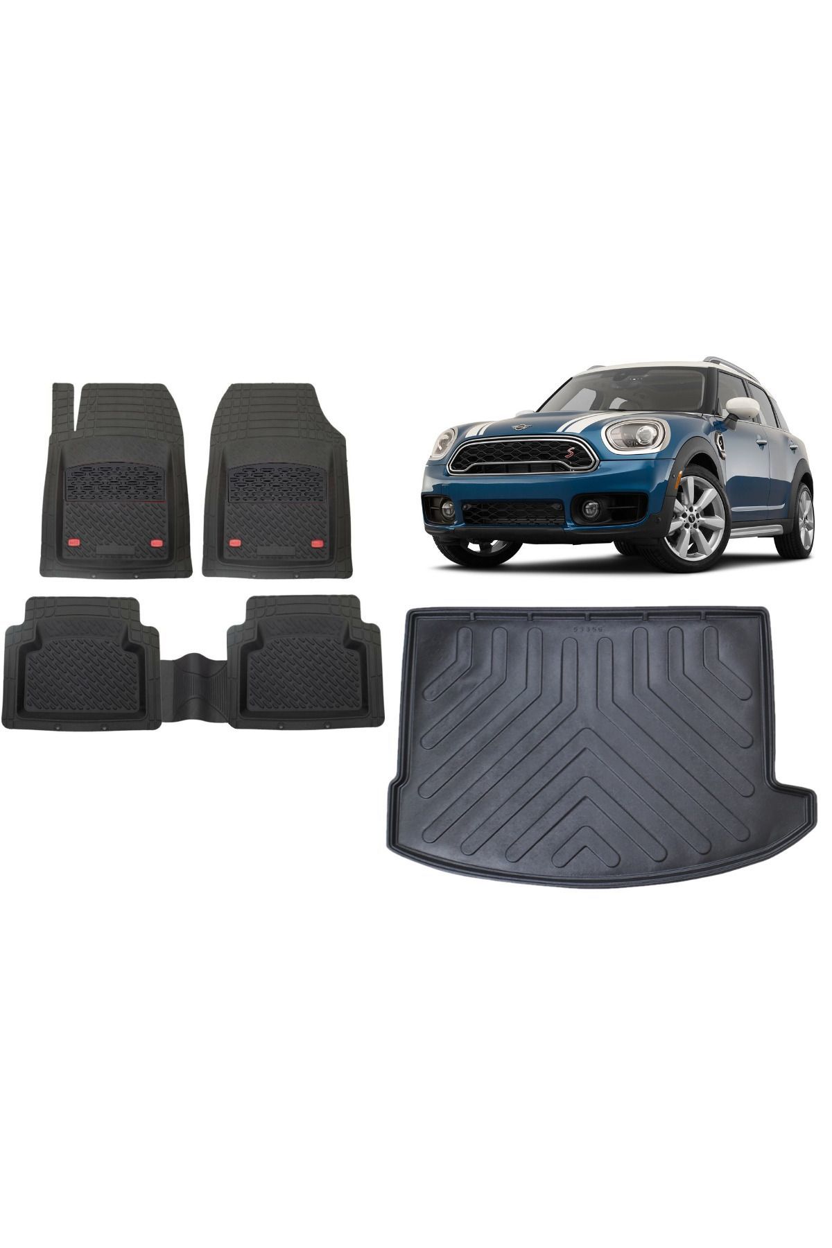 Mini Countryman 2023 Model 3D Bagaj Havuzu+3D Havuzlu Safir Siyah Renk Paspas