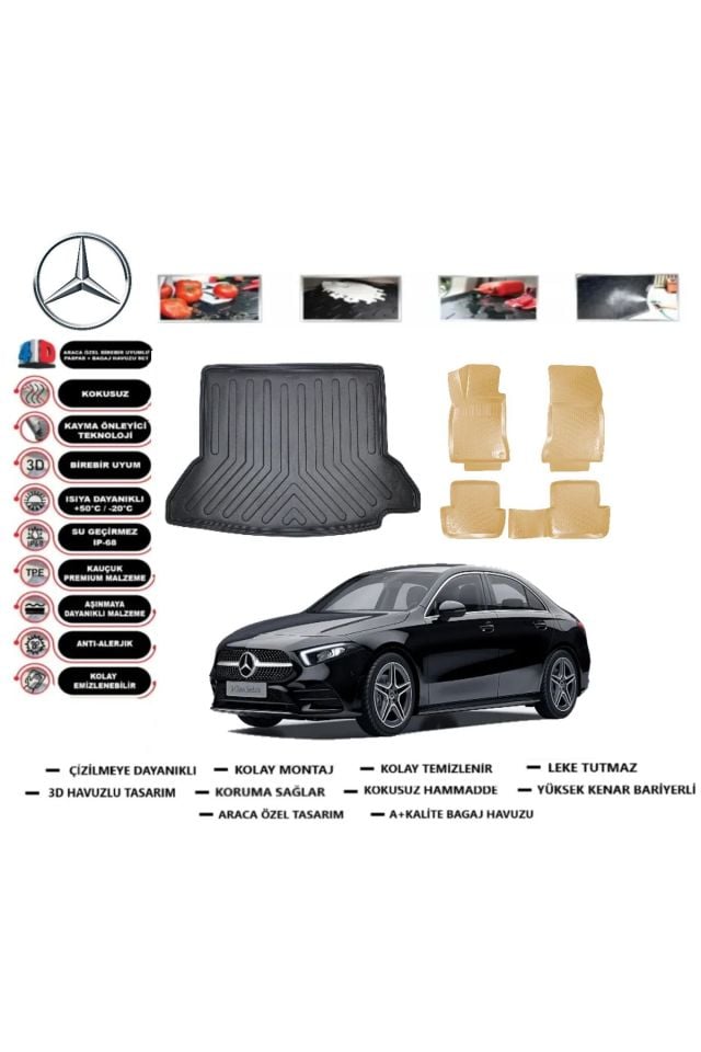 Mercedes A Serisi W177 HB Kulaklı 2020 Model Bagaj Havuzu+Araca Özel Bej Paspas Takımı Flex