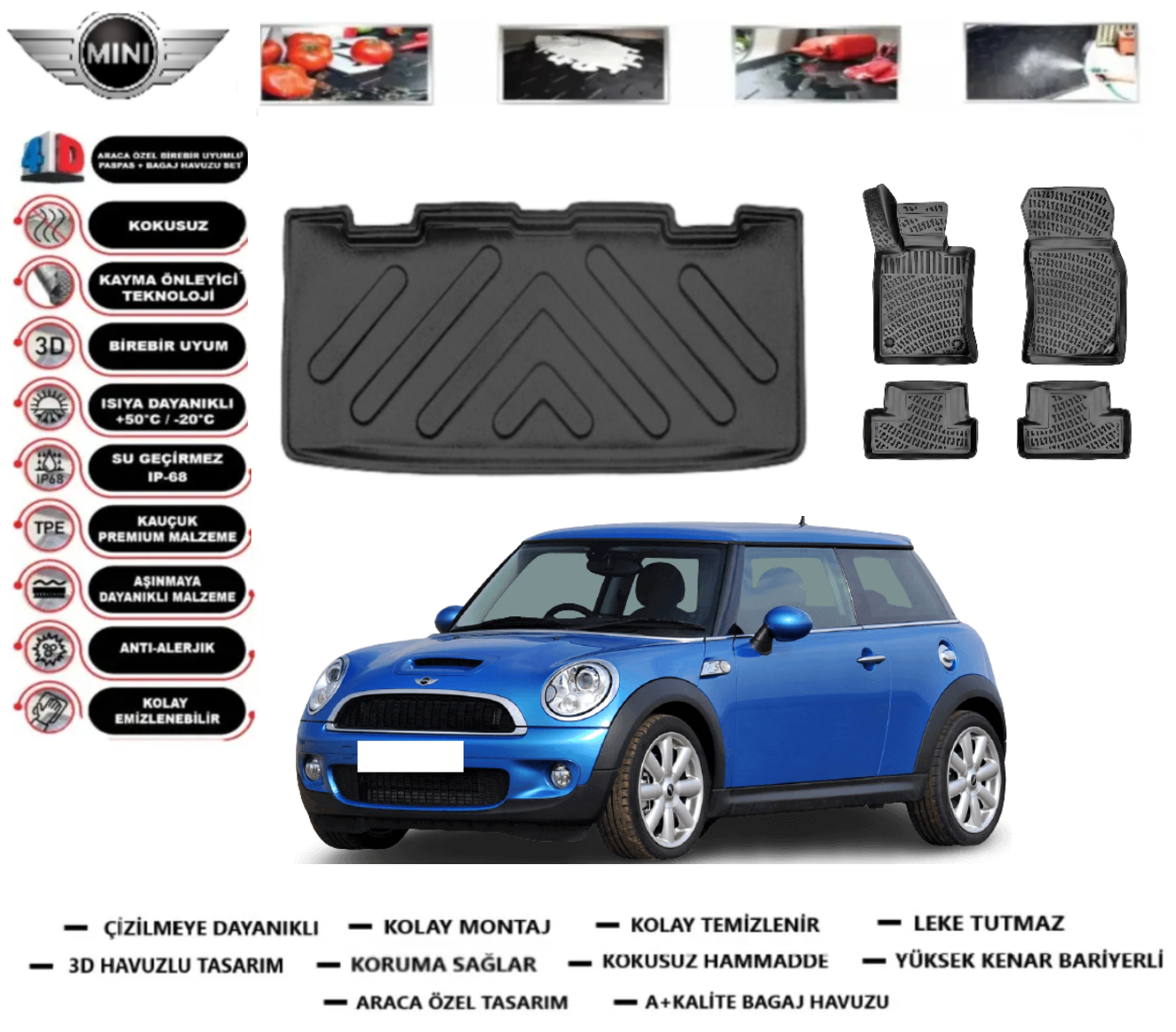 Mini Cooper R56 2006-2013 3D Bagaj Havuzu+3D Araca Özel Paspas Takımı