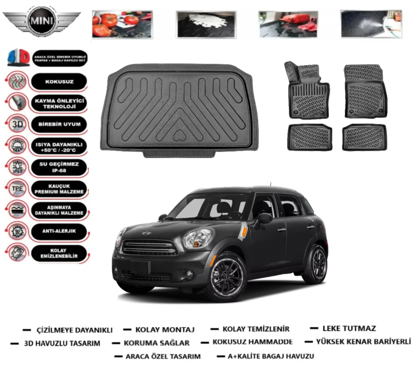 Mini Countryman R60 2010-2016 3D Bagaj Havuzu+3D Araca Özel Paspas Takımı