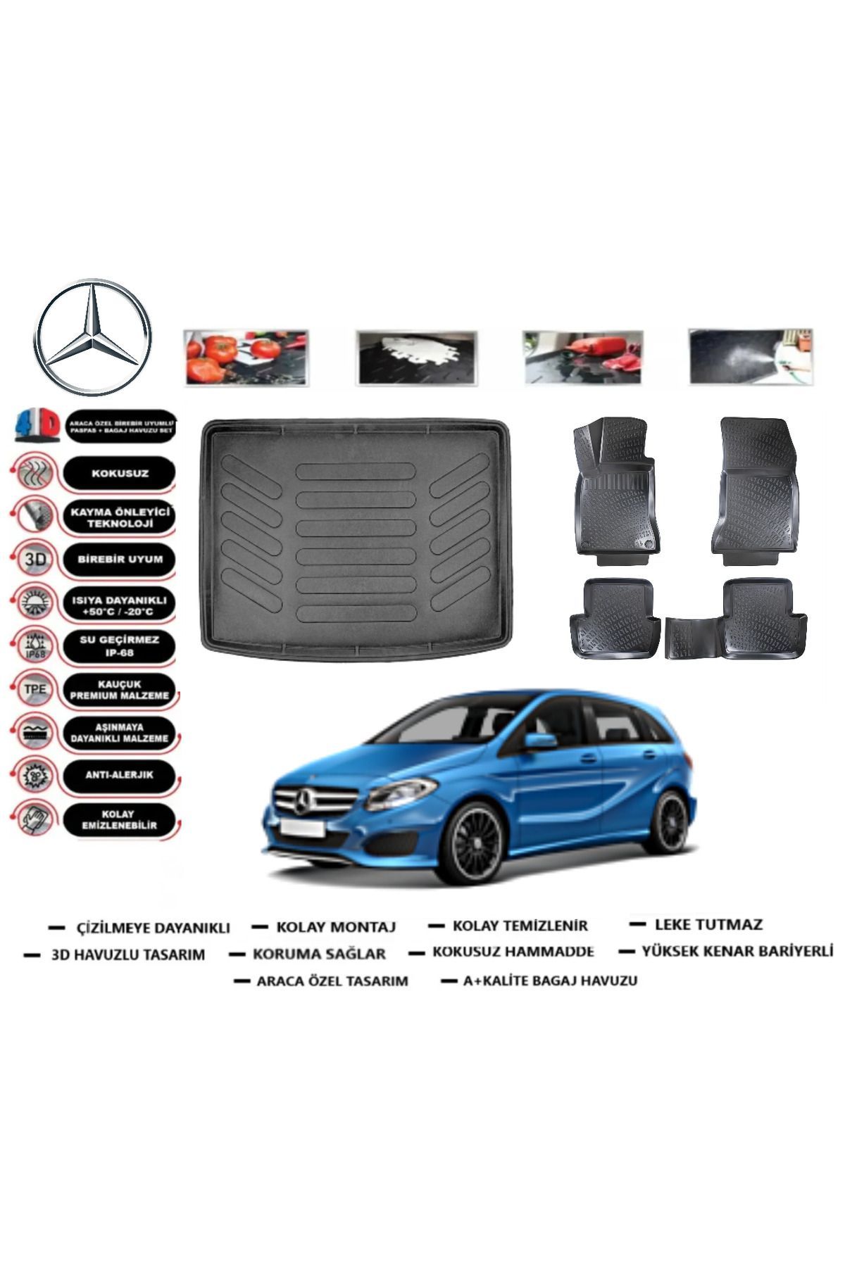 Mercedes B Serisi W246 2015 Model Bagaj Havuzu Araca Özel Paspas Takımı Prrox