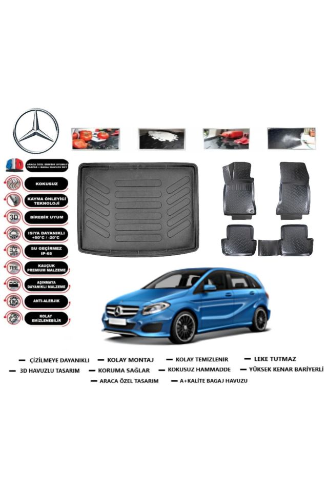 Mercedes B Serisi W246 2015 Model Bagaj Havuzu Araca Özel Paspas Takımı Prrox