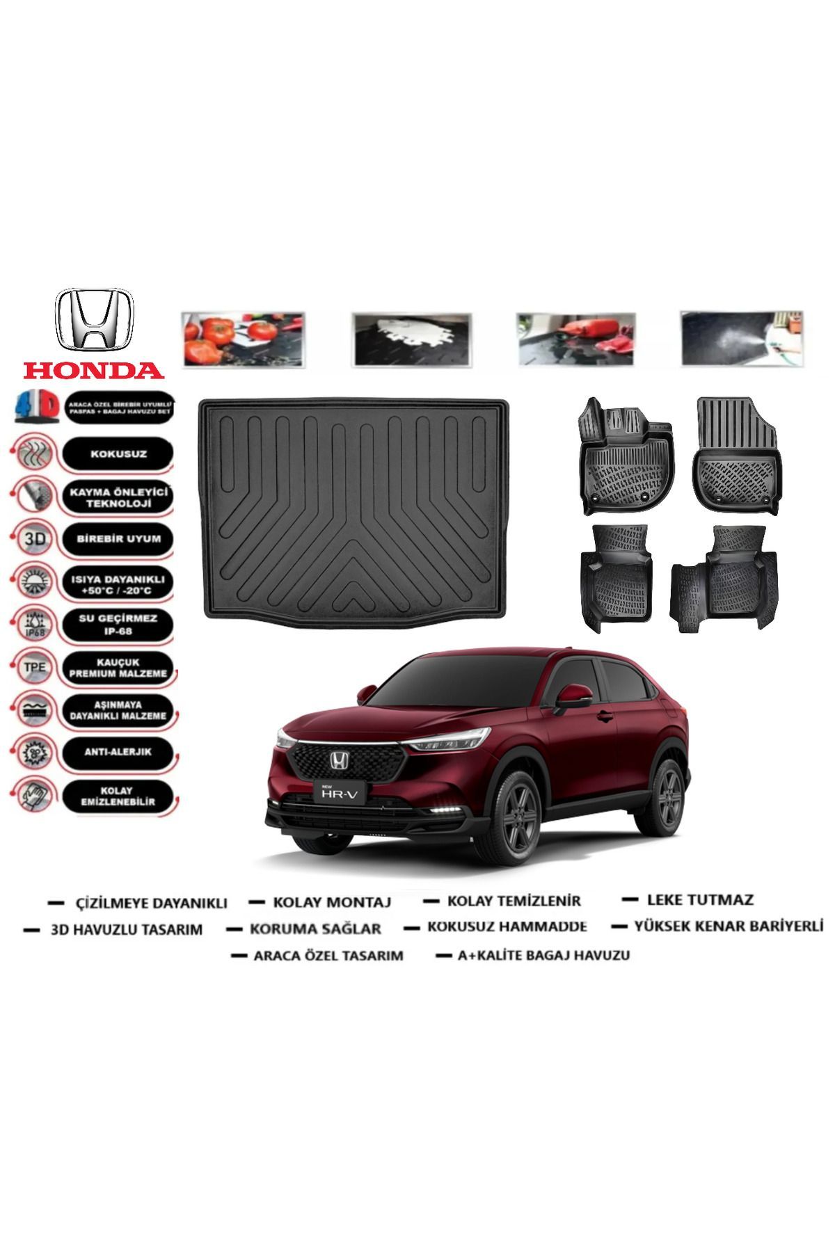 Honda HR-V 2022 Model Bagaj Havuzu Araca Özel Paspas Takımı kauçuk