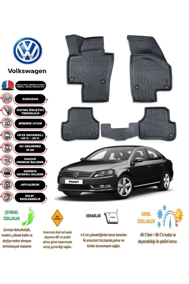 Volkswagen Passat B7 2013 Model 4D Araca Özel Havuzlu Paspas Takımı