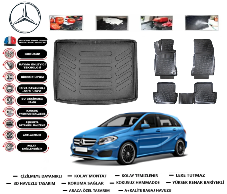 Mercedes A serisi W176 2013-2018 3D Bagaj Havuzu+3D Araca Özel Paspas Takımı