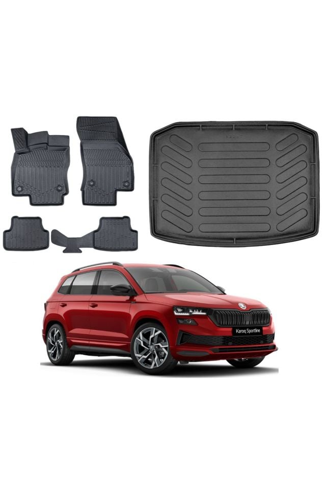 Skoda Karoq 2020 Model 3D Bagaj Havuzu+3D Araca Özel Paspas Takımı Luxury Serisi