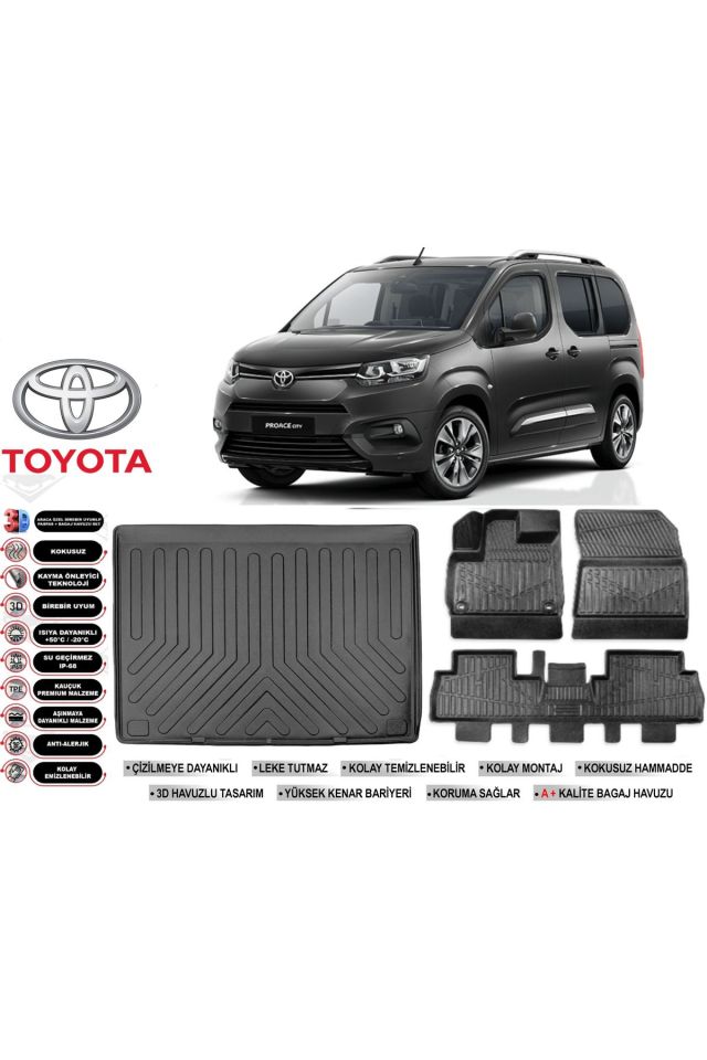 Toyota Proace Cıty 2020 Model Bagaj Havuzu Araca Özel Siyah Havuzlu Paspas Takımı Sett