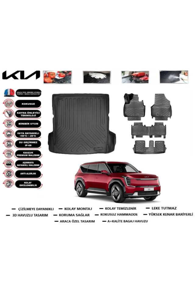 Kia EV9 5 Koltuklu 2024 Model Bagaj Havuzu Araca Özel Paspas Takımı Prrox