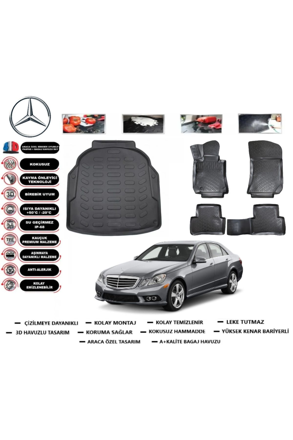 Mercedes E Serisi W212 2012 Model Plastik Setli Bagaj Havuzu Araca Özel Paspas Takımı Prrox