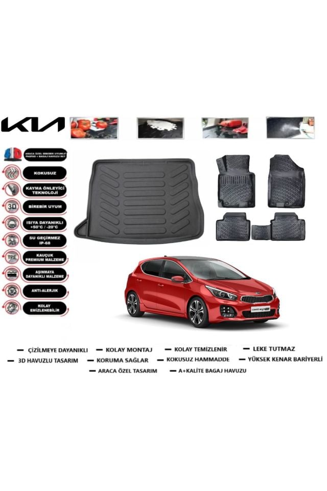 Kia Ceed HB 2017 Model Alt Bagaj Havuzu Araca Özel Paspas Takımı Prrox