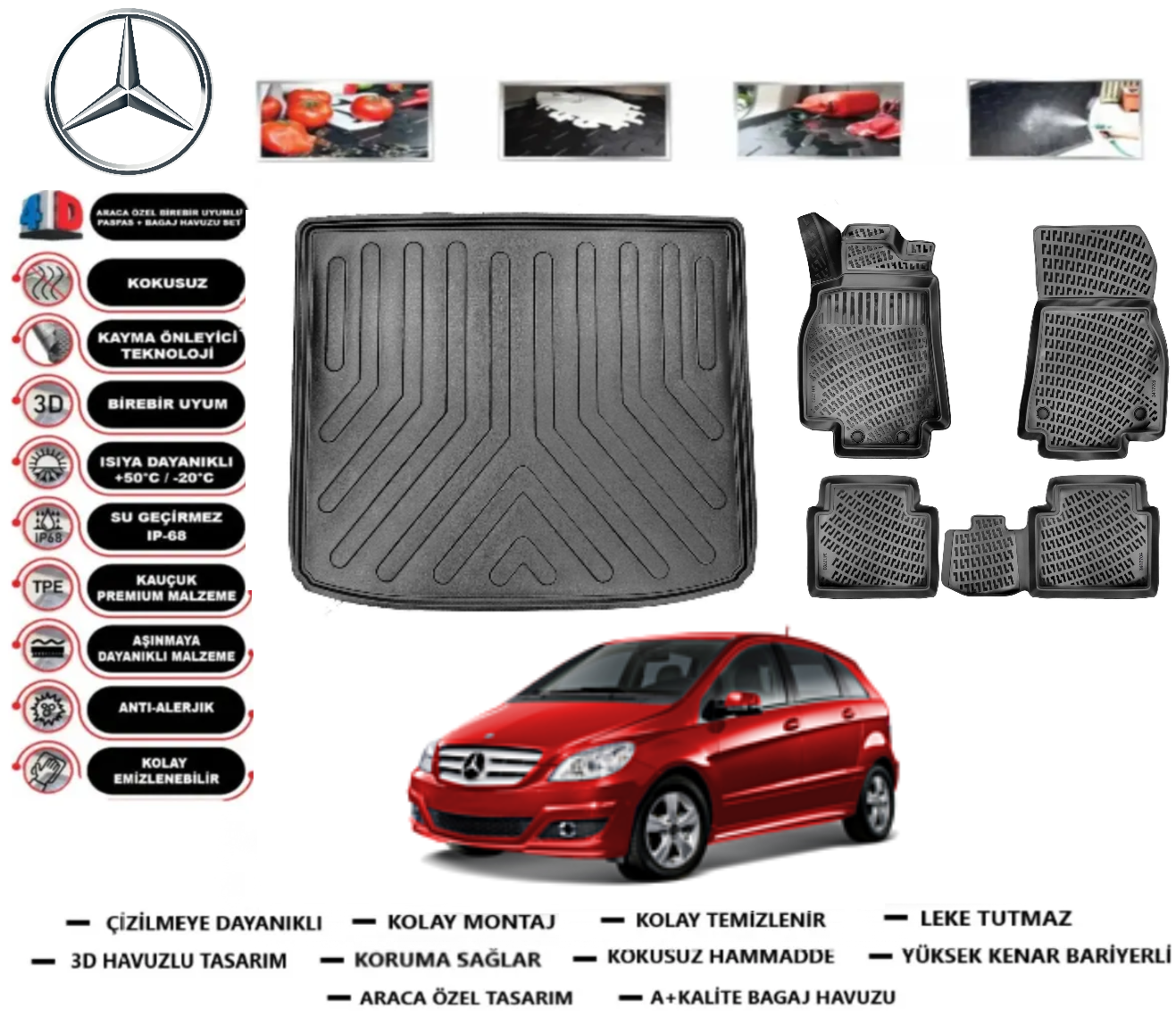 Mercedes-Benz B Serisi 2005-2011 W245 Bagaj Havuzu+3D Araca Özel Paspas Takımı