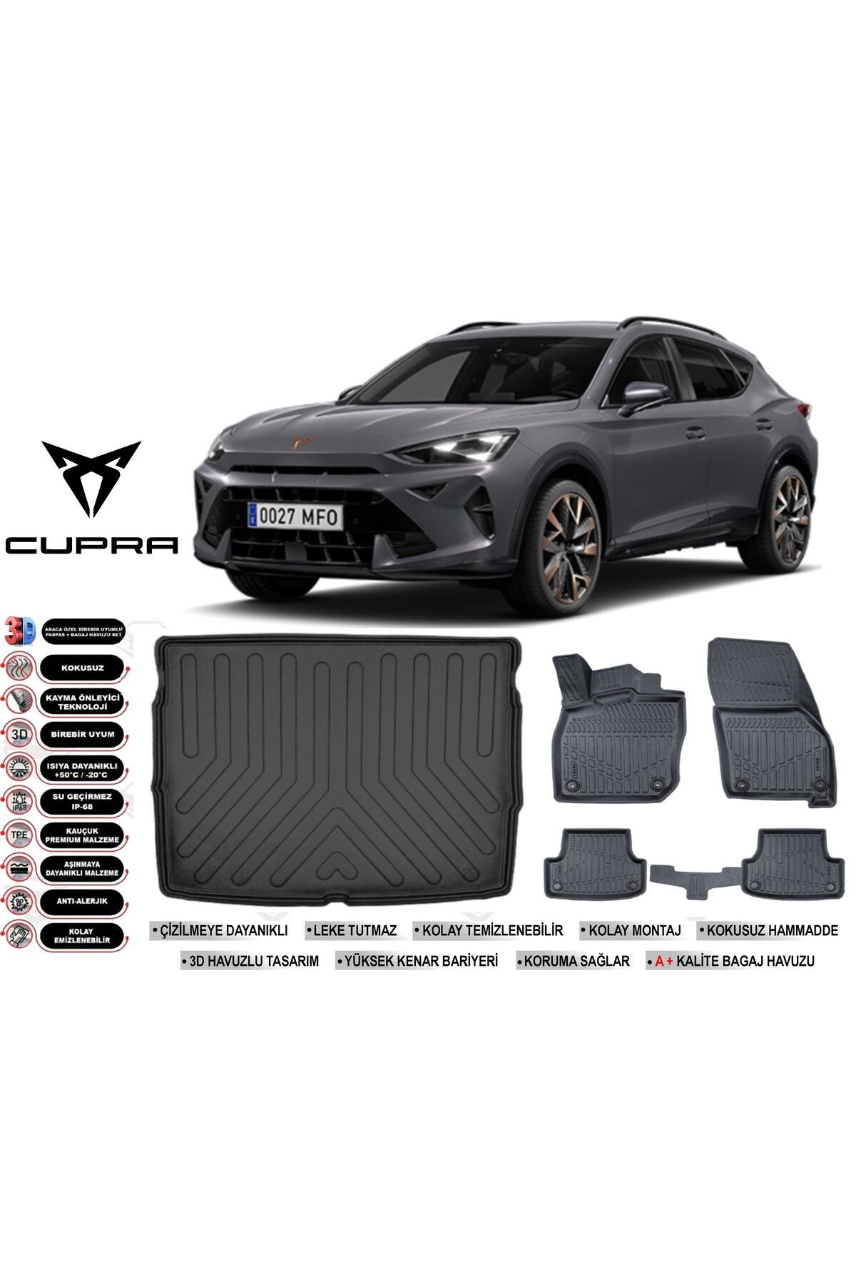 Cupra Formentor 2021 Model Üst Bagaj Havuzu Araca Özel Siyah Havuzlu Paspas Takımı Sett