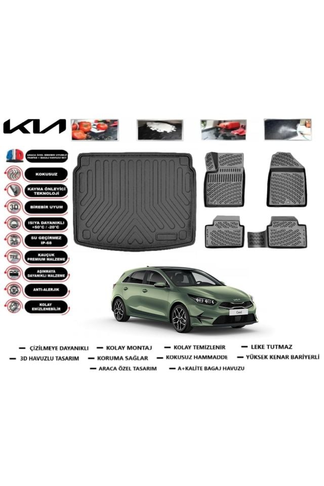 Kia Ceed HB Yeni Logo 2025 Model Alt Bagaj Havuzu Araca Özel Paspas Takımı Prrox