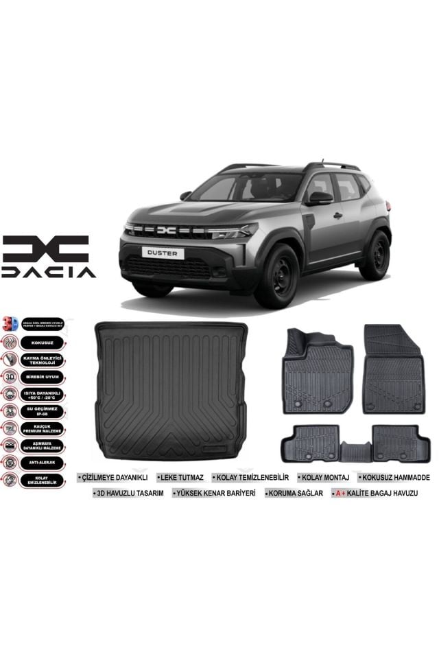 Dacia Duster 4X4 2024 Model Bagaj Havuzu Araca Özel Siyah Havuzlu Paspas Takımı Sett
