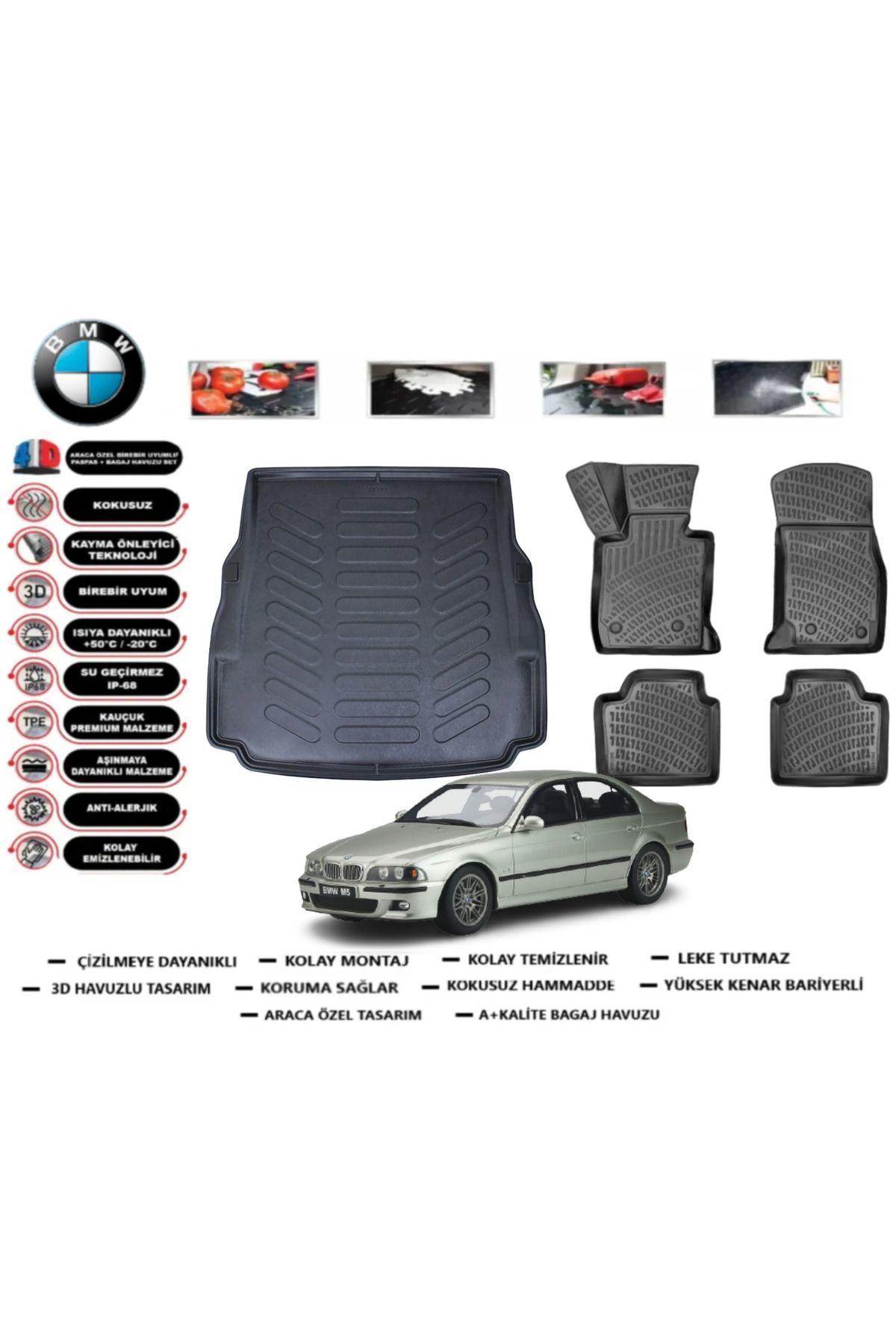 Bmw 5 serisi E39 2000 Model Bagaj Havuzu Araca Özel Paspas Takımı kauçuk