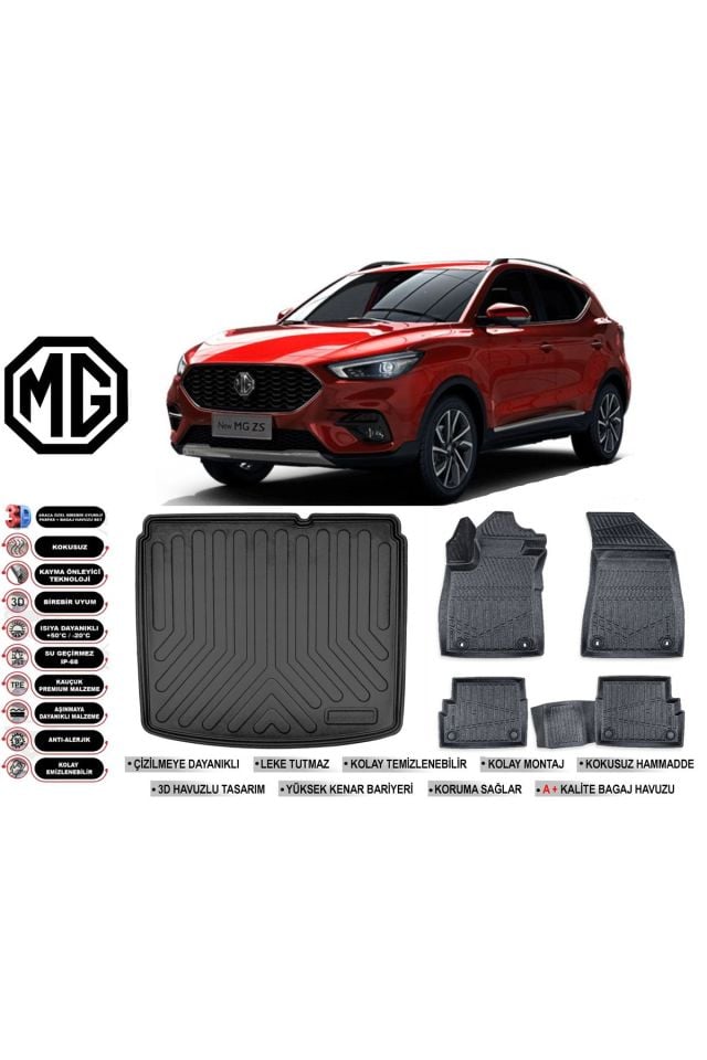 MG ZS 2024 Model Alt Bagaj Havuzu Araca Özel Siyah Havuzlu Paspas Takımı Sett