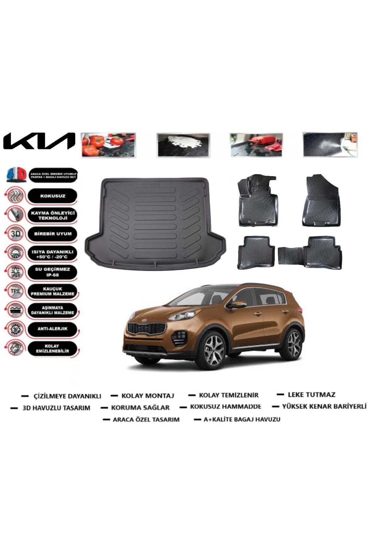 Kia Sportage 2016 Model Bagaj Havuzu Araca Özel Paspas Takımı Prrox
