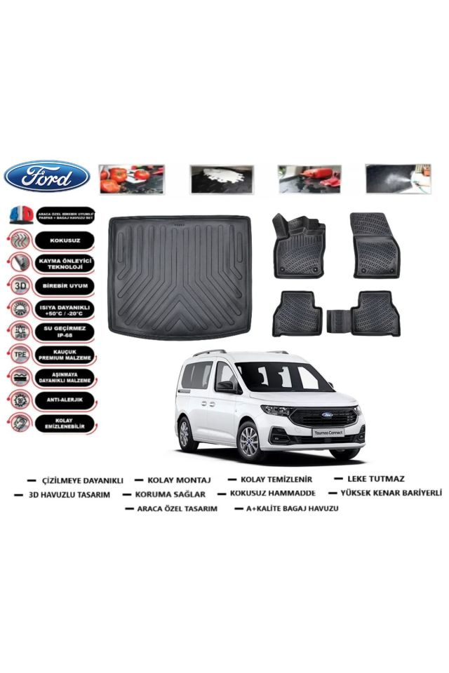 Ford Tourneo Connect 2023 Model Bagaj Havuzu Araca Özel Paspas Takımı Prrox