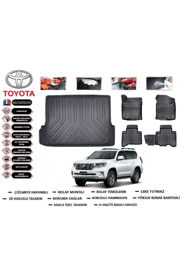 Toyota Land Cruiser Prado J150 2016 Model Bagaj Havuzu Araca Özel Paspas Takımı Prrox