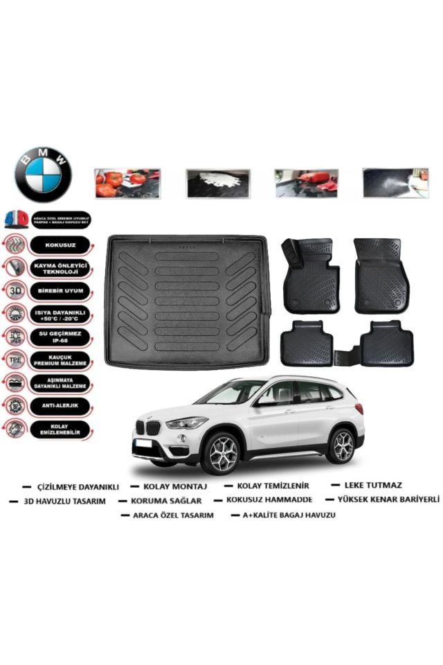 Bmw X1 2013 Model Bagaj Havuzu Araca Özel Paspas Takımı kauçuk